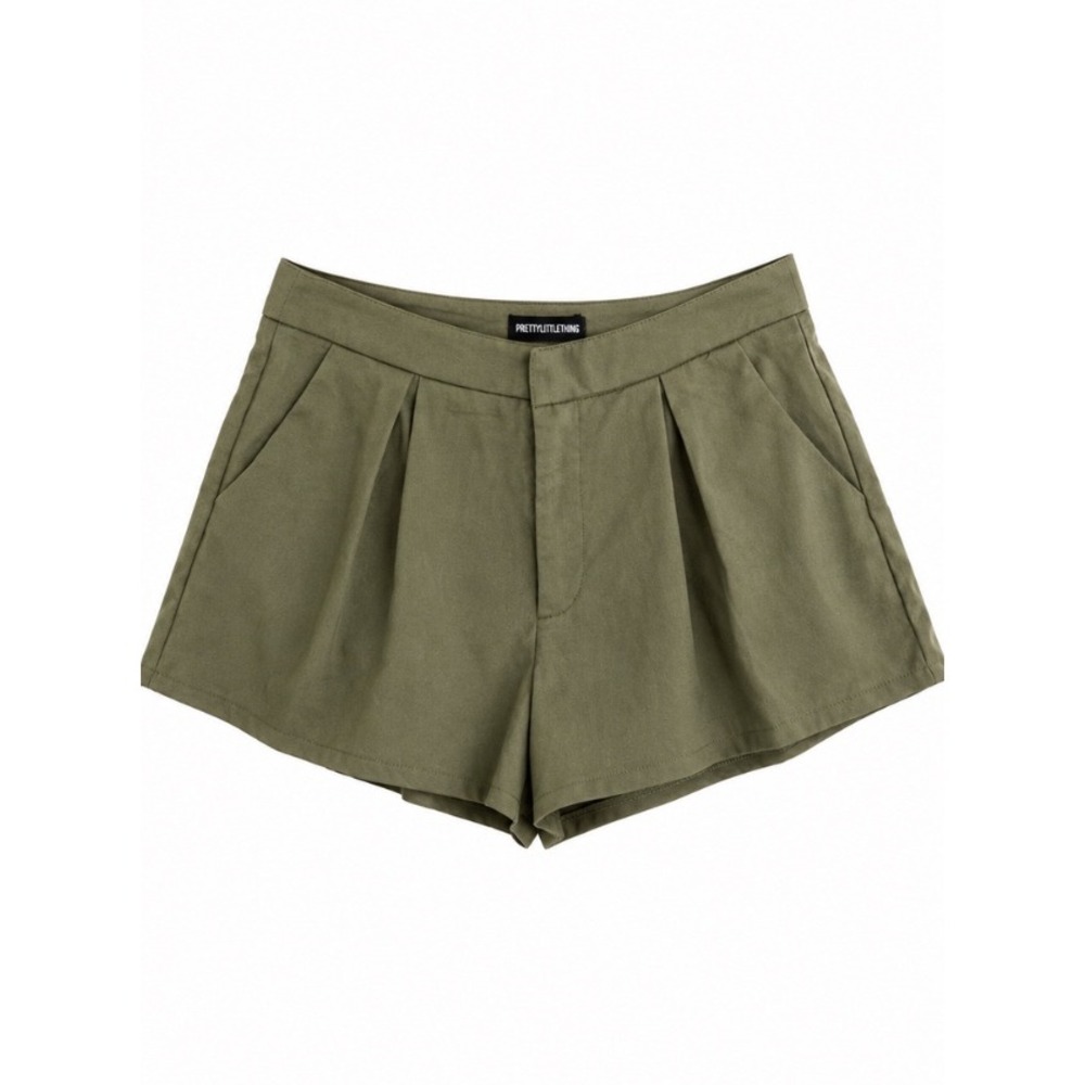 PrettyLittleThing Olive Green High‎ Waisted Pleated Shorts NWT Size US 6
